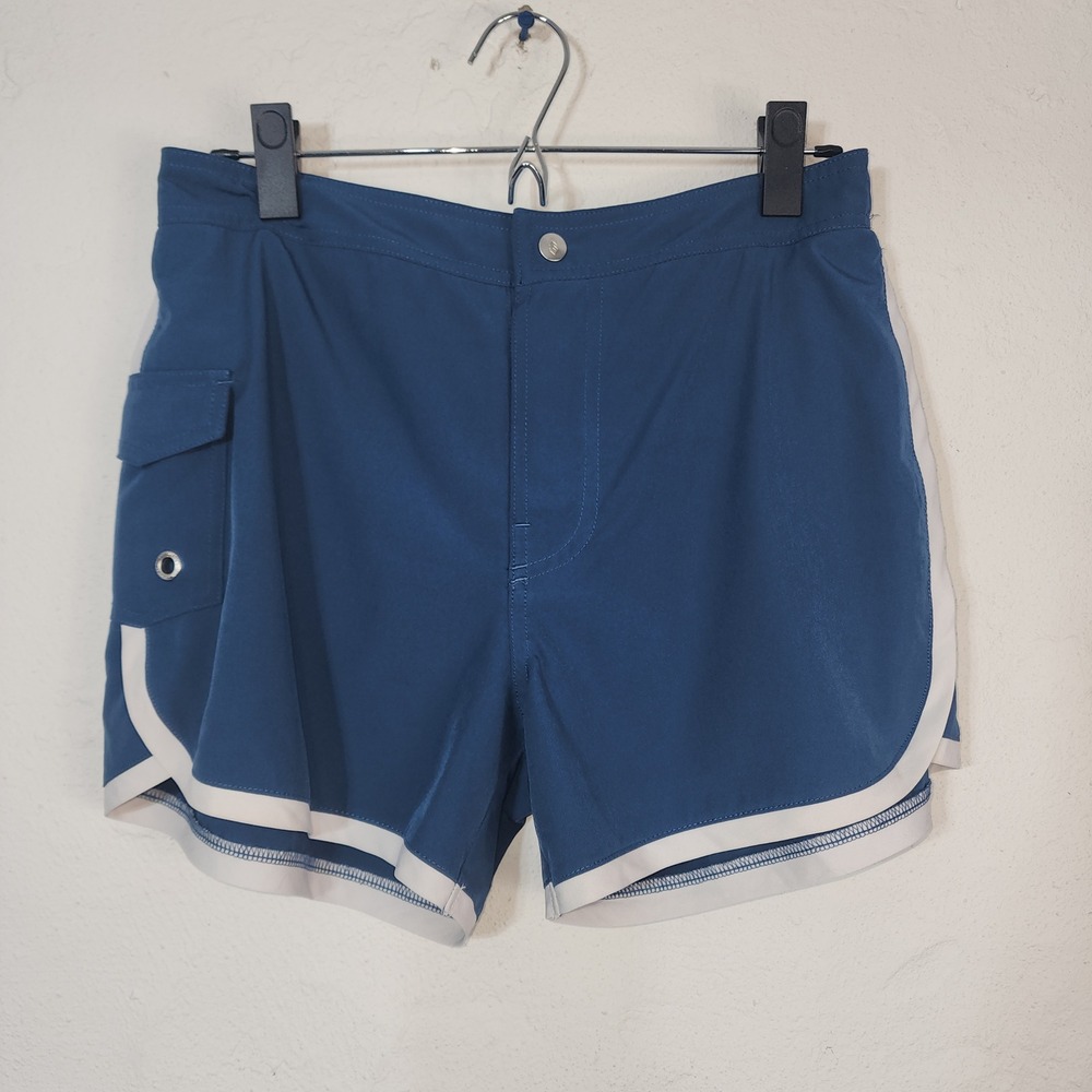 Free Country Shorts Womens Medium 8/10 Blue White Trim Cargo Pocket Swim